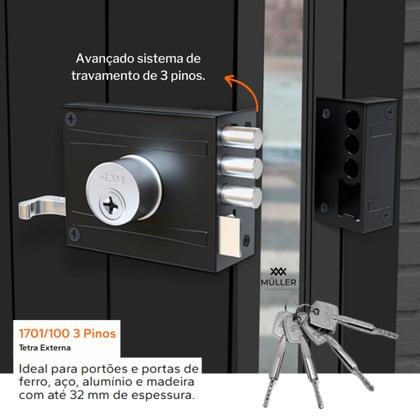 Imagem de Fechadura Sobrepor Anti-furto Stam Tetra 4 Chaves 3 Pinos Portão