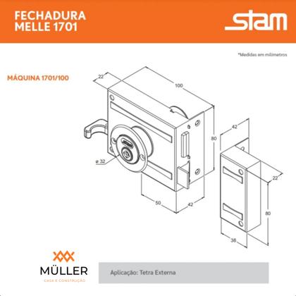 Imagem de Fechadura Sobrepor para Portão 4 Chaves Tetra 1701/100 Stam