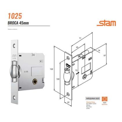 Imagem de Fechadura Stam 1025 Pivotante P/ Banheiro Quadrada Gold