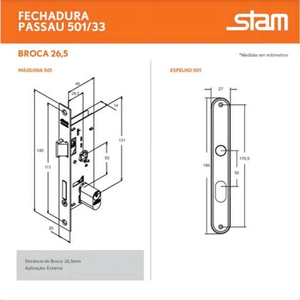 Imagem de Fechadura Stam 501/33 inox Porta de ferro