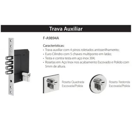 Imagem de Fechadura Trava Auxiliar Multiponto Alta Segurança F1I Quadrada Aço Inox Polido 50mm Fortezza