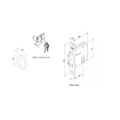Imagem de Fechadura trava porta correr pado expansiva corten marrom externa redonda rr2 ct c/ cilindro miolo tambor