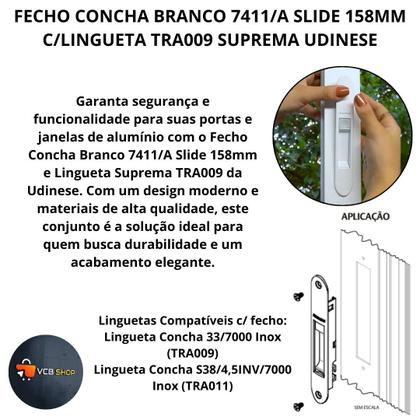 Imagem de Fecho concha branco 7411/a slide 158mm c/lingueta suprema tra009 janela porta aluminio udinese