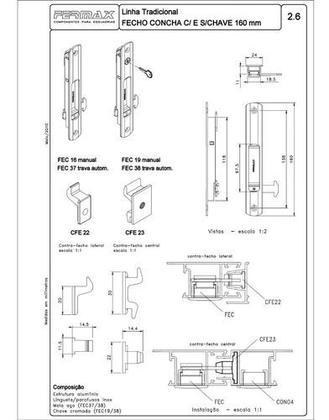 Imagem de Fecho Concha Janela Alumínio Suprema Fermax Preto - Fec16