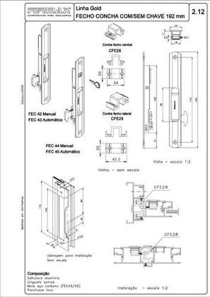 Imagem de Fecho Concha Janela Porta Correr Alumínio Gold Fermax Fec45
