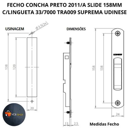 Imagem de Fecho concha preto 2011/a slide 158mm c/lingueta tra009 suprema janela porta aluminio udinese