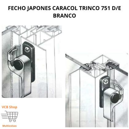 Fecho japones caracol trinco 751 d/e branco janela porta linha 16