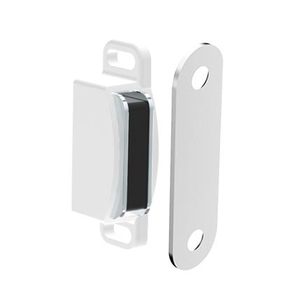 Imagem de Fecho Magnético Branco Com Chapa Metálica Para Porta de Armário Bigfer