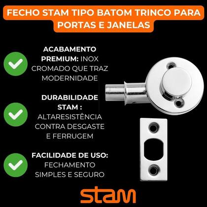 Imagem de Fecho Tipo Batom Stam Linha Ferraggio Trinco Pega Ladrão Para Portas e Janelas Segurança e Durabilidade