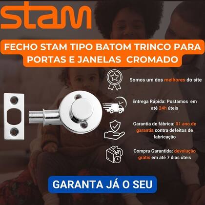 Imagem de Fecho Tipo Batom Stam Linha Ferraggio Trinco Pega Ladrão Para Portas e Janelas Segurança e Durabilidade