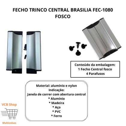 Imagem de Fecho trinco central brasilia fec-1080 janela aluminio linha 25 30 42 sobrepor fosco al