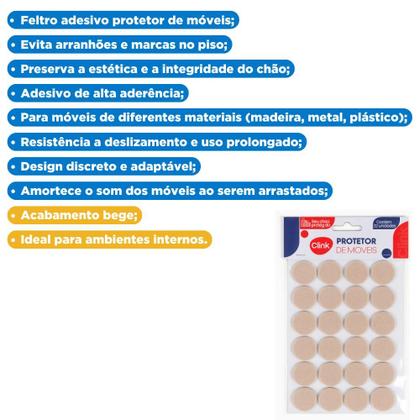 Imagem de Feltro Autoadesivo Protetor Móveis Pé Chão Piso Redondo Pequeno Cartela 32 Pçs Cartela