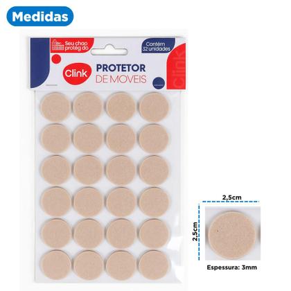Imagem de Feltro Autoadesivo Protetor Móveis Pé Chão Piso Redondo Pequeno Cartela 32 Pçs Cartela