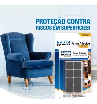 Imagem de Feltro Protetor Adesivo Tekbond 22x22mm - 32 Und - Kit 2 Un