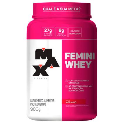 Imagem de Femini whey protein com colageno 900g max titanium morango