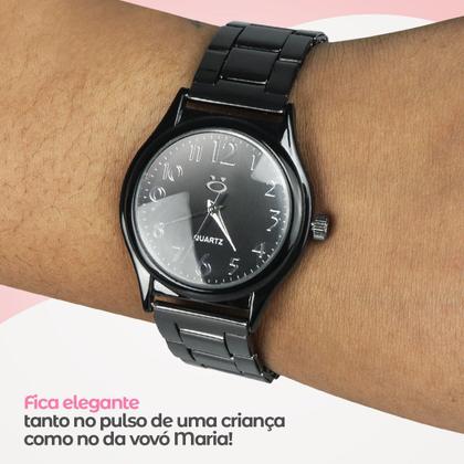 Imagem de Feminino aço inox relogio analogico + preto qualidade premiu