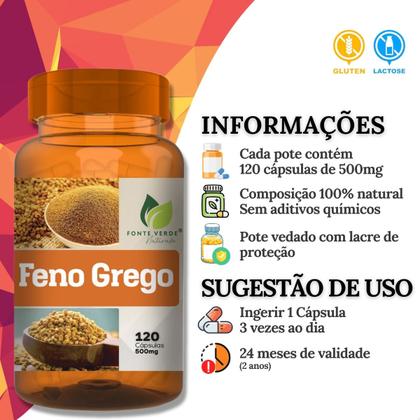 Imagem de FenoGrego Puro 500mg 120 Cápsulas Fonte Verde