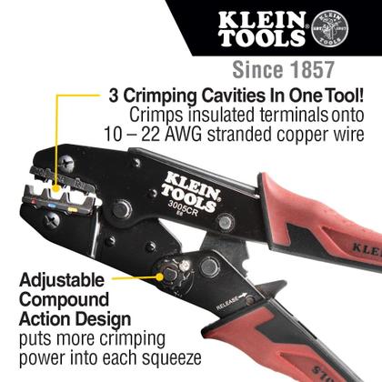 Imagem de Ferramenta de crimpagem de arame Klein Tools 3005CR Ratcheting 10-22 AWG