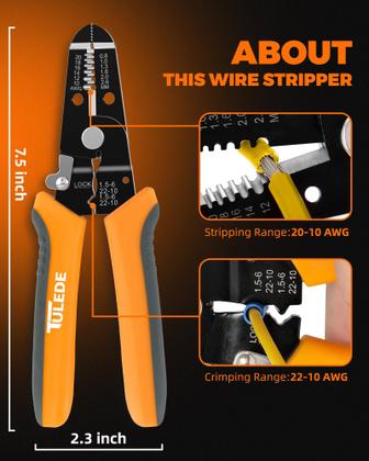 Imagem de Ferramenta de decapagem de fios TULEDE 3 em 1 de 7,5 polegadas para fios 10-20 AWG
