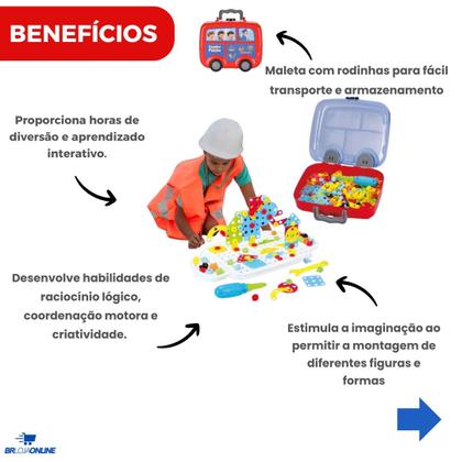 Imagem de Ferramenta Maleta Criativa Quebracabeça Para Crianças Com Furadeira Elétrica Brinquedo Parafusos