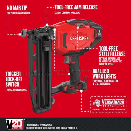 Imagem de Ferramenta sem fio Nailer CRAFTSMAN V20 16 Gauge Bare Tool