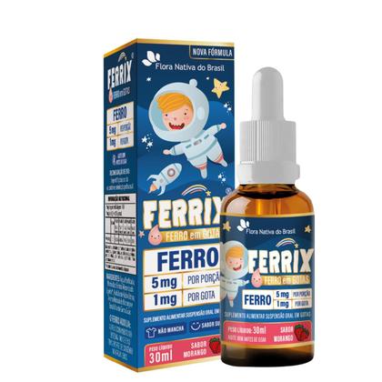 Imagem de Ferrix Ferro em Gotas 30mL  5mg por porção  Sabor Morango  Flora Nativa do Brasil
