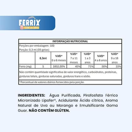 Imagem de Ferrix Kids Ferro 5mg por porcao Sabor Uva 30ml Flora Nativa