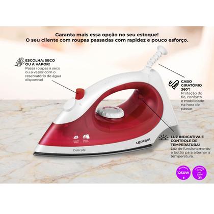 Imagem de Ferro A Vapor 2 em 1 Delicate Pff657 127V Vermelho 1250W Lenoxx