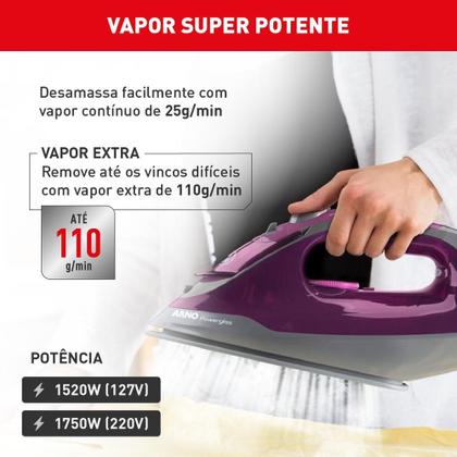 Imagem de Ferro A Vapor Arno Powergliss Base Xglide Fpo1 Roxo
