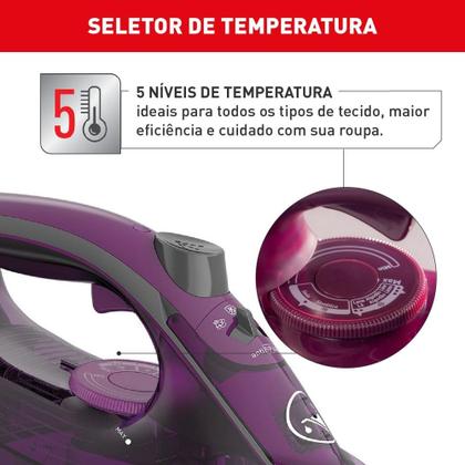 Imagem de Ferro A Vapor Arno Powergliss Base Xglide Fpo1 Roxo