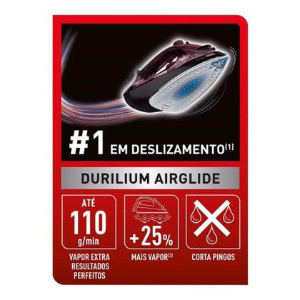 Imagem de Ferro a Vapor Arno Ultragliss Vinho com Base Durilium Airglide FMV 220V