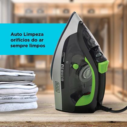 Imagem de Ferro de Passar a Seco e Vapor Black Decker 2000W FX2700 Antigotejamento Preto e Verde 220v