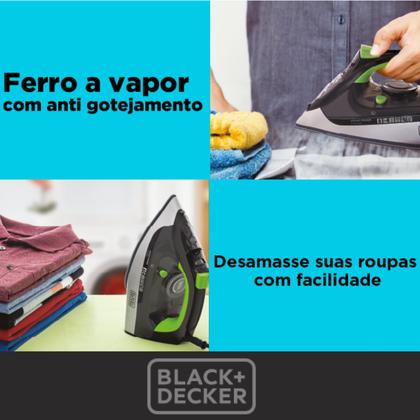 Imagem de Ferro de Passar a Seco e Vapor Black Decker 2000W FX2700 Antigotejamento Preto e Verde 220v