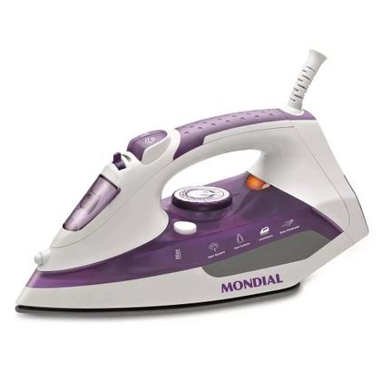 Imagem de Ferro de Passar a Vapor Mondial Ceramic Express F-40 Antiaderente Branco e Roxo 127V