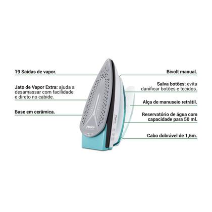 Imagem de Ferro de Passar a Vapor Philco Travel Ceramic Bivolt