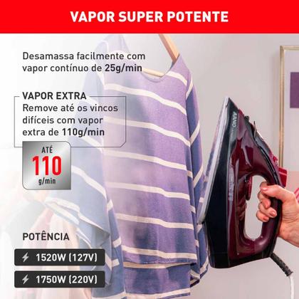 Imagem de Ferro De Passar a Vapor Ultragliss Arno FMV Vinho 220V