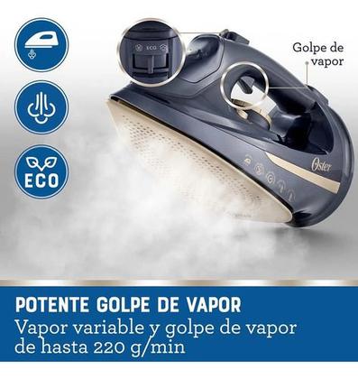 Imagem de Ferro De Passar Oster A Vapor Sem E Com Fio Base Cerâmica Azul 220v