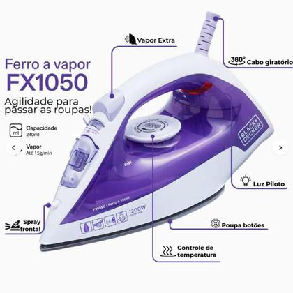 Imagem de Ferro de passar roupa a Seco e aVapor FX 1050 127V Antiaderente autolimpante sistema Poupa botões