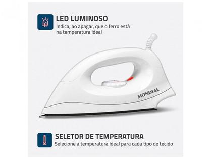 Imagem de Ferro de Passar Roupa a Seco Mondial FSN-55-W