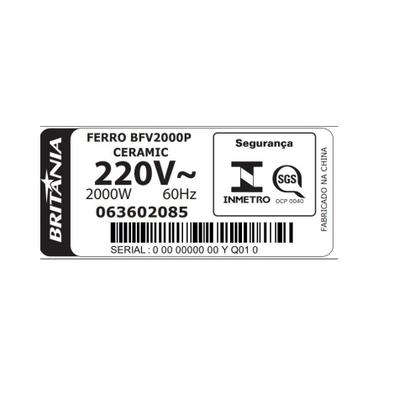 Imagem de Ferro de Passar Roupa a Vapor Britânia BFV2000P 1200W