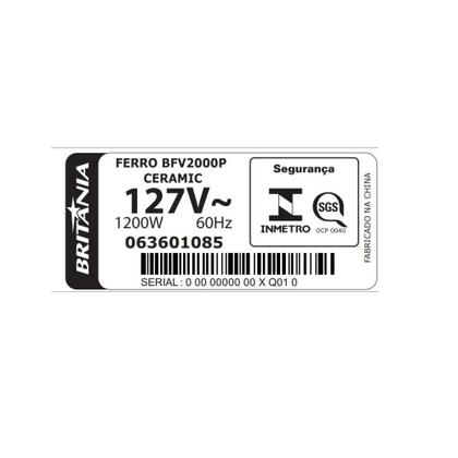 Imagem de Ferro de Passar Roupa a Vapor Britânia BFV2000P 1200W