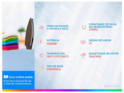 Imagem de Ferro de Passar Roupa a Vapor e a Seco Black+Decker FX2550 Roxo e Branco