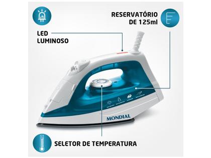 Imagem de Ferro de Passar Roupa a Vapor e a Seco Mondial F-32 Azul e Branco