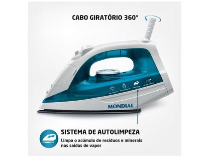 Imagem de Ferro de Passar Roupa a Vapor e a Seco Mondial F-32 Azul e Branco