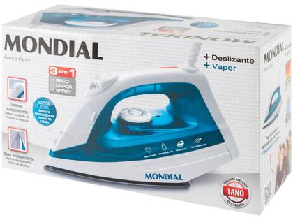 Imagem de Ferro de Passar Roupa a Vapor e a Seco Mondial F-32 Azul e Branco