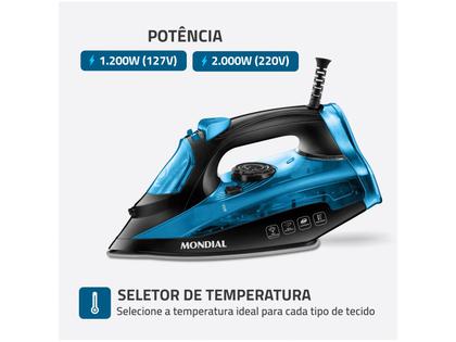 Imagem de Ferro de Passar Roupa a Vapor Mondial F-53 Preto e Azul