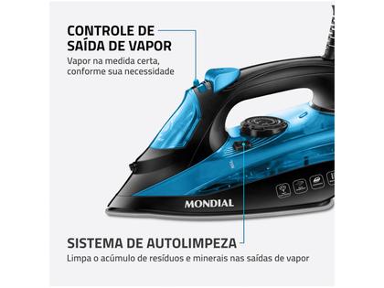 Imagem de Ferro de Passar Roupa a Vapor Mondial F-53 Preto e Azul