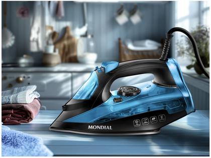 Imagem de Ferro de Passar Roupa a Vapor Mondial F-53 Preto e Azul
