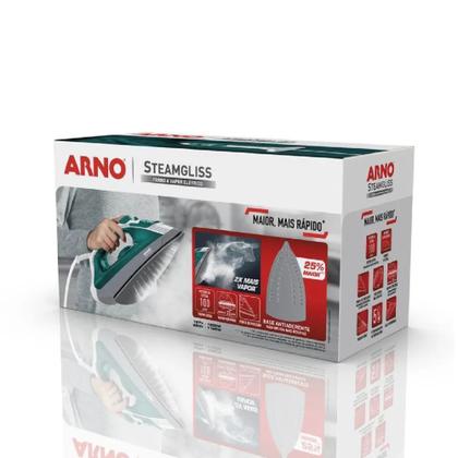 Imagem de Ferro De Passar Roupas a Vapor Elétrico Arno Steamgliss Base Antiaderente, Ponta de Precisão, 5 Temperaturas FSGP