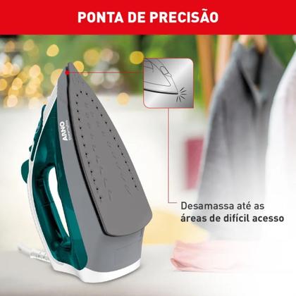 Imagem de Ferro De Passar Roupas a Vapor Elétrico Arno Steamgliss Base Antiaderente, Ponta de Precisão, 5 Temperaturas FSGP